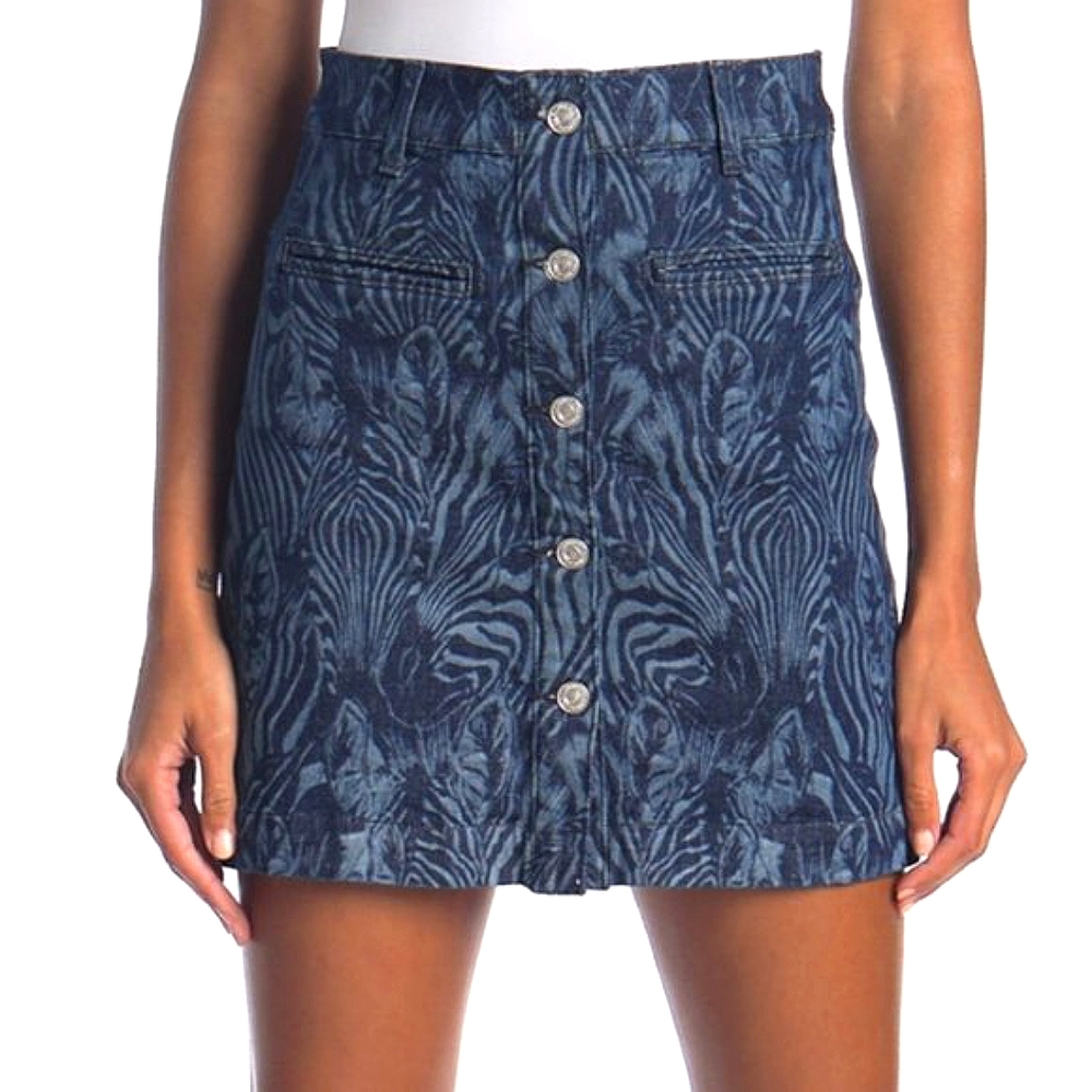 7 For All Mankind Zebra Print Button Front Mini Denim Skirt Size 26